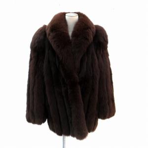 銀サガ 毛皮コート ファーコート フォックス ハーフ丈 ショールカラー M ダークブラウン GY18 /MQ