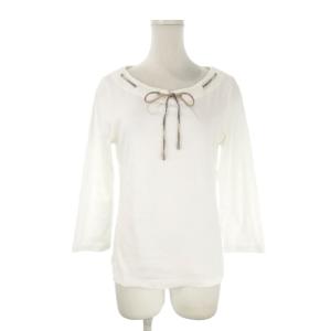 カットソー 2 白 ホワイト リボンネック 七分袖 チェック柄 /AO26 GY99