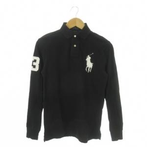 ポロシャツ XS 黒 ブラック ポロカラー 長袖 ロゴ刺繍 ビッグポニー /AO23 GY99