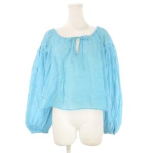 シャツ ブラウス 38 ターコイズブルー 長袖 ギャザーネック ボリュームスリーブ /CK23 GY99
