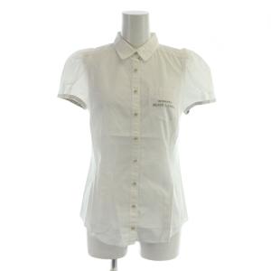 シャツ ブラウス 36 白 ホワイト 半袖 襟付き ロゴ刺繍 /KW GY99
