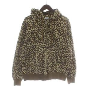パーカー 裏起毛 レオパード ジップアップ L ブラウン