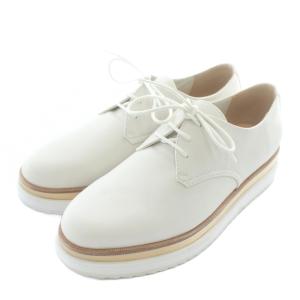 フェイクレザーレースアップシューズ 厚底 プレーントゥ 36 23cm 白 ホワイト /XZ GY99