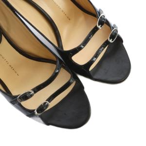 GIUSEPPE ZANOTTI パンプス サンダル ハイヒール ロゴ エナメル ヒール ベルト 38 24cm 黒 ブラック GY47