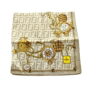 FENDI ハンカチーフ タオル コットン ズッカ柄 総柄 ロゴ 茶 ブラウン GY47 /MQ OH