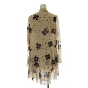 SEE BY CHLOE ワンピース シフォン シアー 36 ベージュ 黒 ブラック 長袖 総柄 リボンタイ フレアシルエット ひざ丈