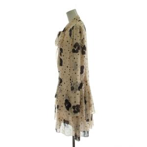 SEE BY CHLOE ワンピース シフォン シアー 36 ベージュ 黒 ブラック 長袖 総柄 リボンタイ フレアシルエット ひざ丈