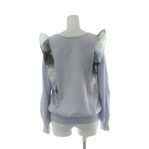 BURBERRY BLUE LABEL ニット セーター 38 青 ブルー ラウンドネック 肩フリル チェック柄 長袖 カットソー /PP GY99