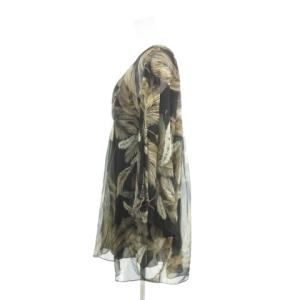 DIANE von FURSTENBERG シアーワンピース 4 ベージュ 黒 ブラック 羽根柄 Vネック 長袖 ドルマン /AH31 GY99