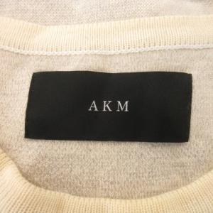 AKM ニット セーター ウール L グレー 長袖 ラウンドネック 総柄 ボーダー柄 /AH21 GY99