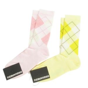 MID-CREW SOCKS 靴下 2点セット 42-43 ピンク 黄 イエロー アーガイル柄 /AH1