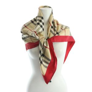 大判スカーフ ストール ノバチェック柄 ロゴ ベージュ 赤 レッド GY99 /MQ