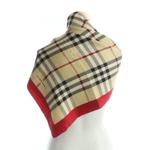 BURBERRY LONDON 大判スカーフ ストール ノバチェック柄 ロゴ ベージュ 赤 レッド GY99 /MQ