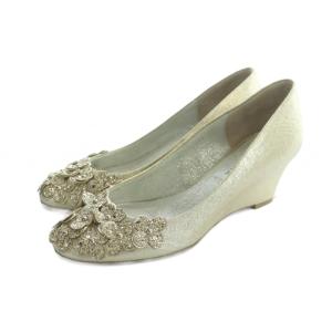 パンプス ウェッジソール ラメ ロゴ フラワー 23cm ゴールド色 GY99 /MQ