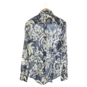 D&G シアーシャツ 48 紺 ネイビー 白 ホワイト 花柄 長袖 /AO6 GY99