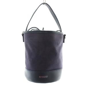 ハンドバッグ ショルダー 2WAY キャンバス レザー 巾着 総柄 ロゴ 紺 ネイビー /XZ GY99