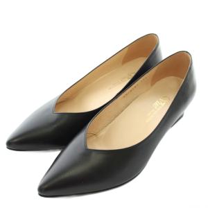 Vue パンプス レザー ポインテッドトゥ チャンキーヒール 23.5?p 黒 ブラック /XZ GY99