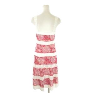 M MISSONI ワンピース ニットレース 40 白 ホワイト 赤 レッド スクエアネック ノースリーブ 花柄 /AO14