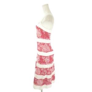 M MISSONI ワンピース ニットレース 40 白 ホワイト 赤 レッド スクエアネック ノースリーブ 花柄 /AO14