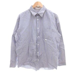 美品 シャツ ストライプ ロゴタグ 長袖 LL 青 ブルー /SJ GY12