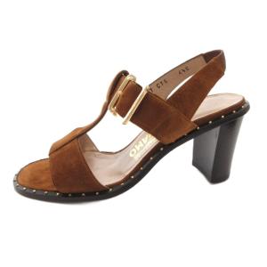 Salvatore Ferragamo サンダル チャンキーヒール スエード ストラップ 4.5 茶 ブラウン /FF GY47