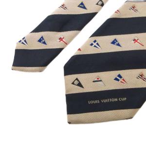 LOUIS VUITTON LV CUP ネクタイ レギュラータイ 国旗柄 レジメンタルストライプ シルク 紺 ネイビー /FF