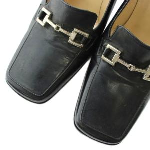 GUCCI パンプス ローファー レザー スクエアトゥ ハイヒール ホースビット 36 23?p 黒 ブラック /XZ