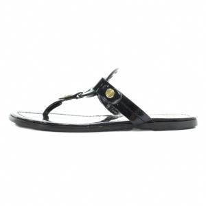 TORY BURCH ミラー Miller ビーチサンダル トング フラット エナメル ロゴ 6 23?p 黒 ブラック /XZ