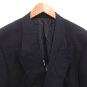 LANVIN ヴィンテージ テーラードジャケット 紺ブレ ダブル シルク 絹 金ボタン R50-46 ネイビー /FF
