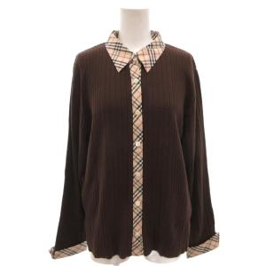 ニットシャツ ブラウス カシミヤ混 ノバチェック 長袖 F 茶 ブラウン /FF GY50