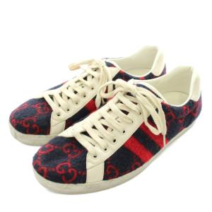 GUCCI エース Ace スニーカー GGウール レザー ローカット 総柄 9.5 28.5cm 赤 レッド 紺
