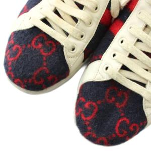 GUCCI エース Ace スニーカー GGウール レザー ローカット 総柄 9.5 28.5cm 赤 レッド 紺