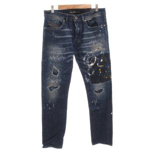 D.N.A BUSTER デニムパンツ ジーンズ スリム パッチワーク ペイント加工 30 インディゴ