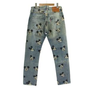 Levis PReMIUM Disney ディズニー デニム ジーンズ 28 インディゴ ブルー ミッキーマウス 総柄 フルレングス