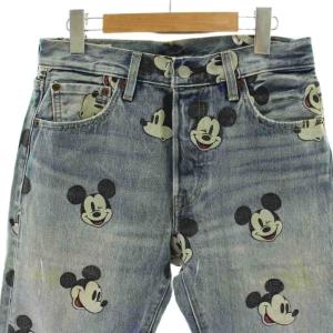 Levis PReMIUM Disney ディズニー デニム ジーンズ 28 インディゴ ブルー ミッキーマウス 総柄 フルレングス