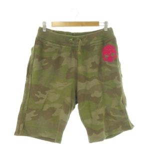 スウェットショートパンツ フロッキースカル ロゴ カモフラ 迷彩柄 XXL 緑 カーキ /CK5 GY99