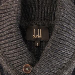 dunhill ニット セーター ハイネック 長袖 カシミヤ混 ウール ストライプ柄 S 紺 ネイビー グレー /AH8