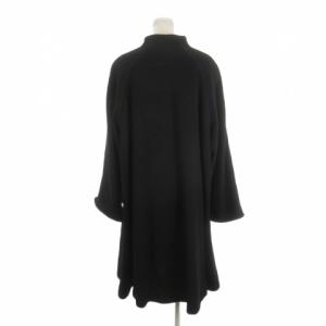 HANAE MORI ロングコート カシミヤ スタンドカラー Aライン ワイドスリーブ 40 黒 ブラック /AH37 GY99