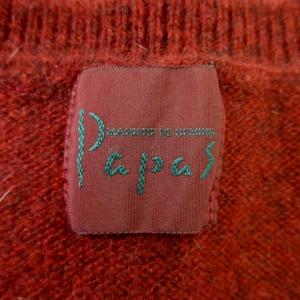 Papas ニットベスト カシミヤ M 赤 ボルドー Vネック ロゴ刺繍 /AO26 GY99