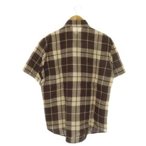 Papas リネンシャツ 麻 S 茶 ブラウン ボタンダウンカラー 半袖 チェック柄 /AO29 GY99