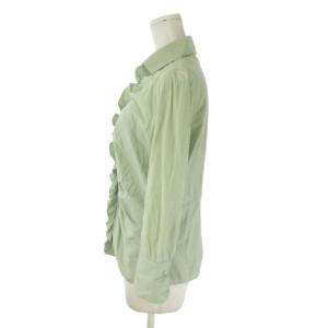 BURBERRY LONDON シャツ スキッパー 40 緑 グリーン 長袖 フリル ストレッチ /AO24 GY99