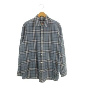 シャツ 2L 青 ブルー くすみカラー 長袖 チェック /MN33 GY99