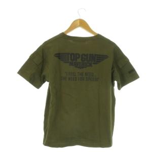 半袖Tシャツ クルーネック L 緑 カーキ バックプリント 袖ポケット /AO23 GY99