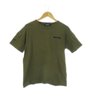 半袖Tシャツ クルーネック L 緑 カーキ バックプリント 袖ポケット 