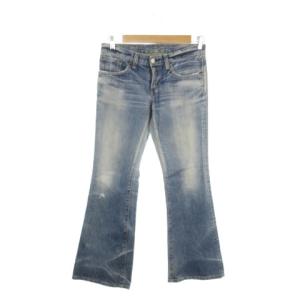 503 デニムパンツ ジーンズ 27 青 ブルー フレア ウォッシュ加工 ダメージ加工 /MN39 GY99