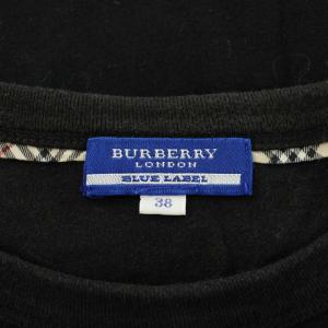 BURBERRY BLUE LABEL Tシャツ カットソー 半袖 クルーネック ノバチェック ロゴ 刺繍 38 黒 ブラック /XZ GY99