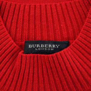 BURBERRY LONDON ニット カットソー ウール カシミヤ混 半袖 ハイネック ロゴ 刺繍 F 赤 レッド /XZ GY99
