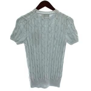 POLO RALPH LAUREN ニット セーター 半袖 クルーネック ケーブル編み ロゴ 刺繍 S 水色 ライトブルー /XZ GY99