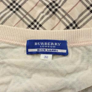 BURBERRY BLUE LABEL Tシャツ カットソー 半袖 チェック柄 Vネック ロゴ 刺繍 38 ベージュ /XZ GY99