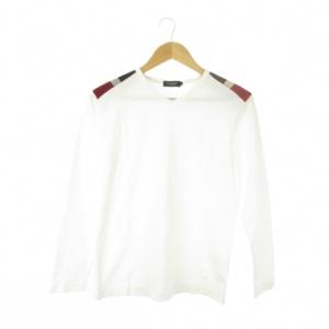Tシャツ 2 白 ホワイト Vネック 長袖 切替 肩チェック柄 /CK11 GY99
